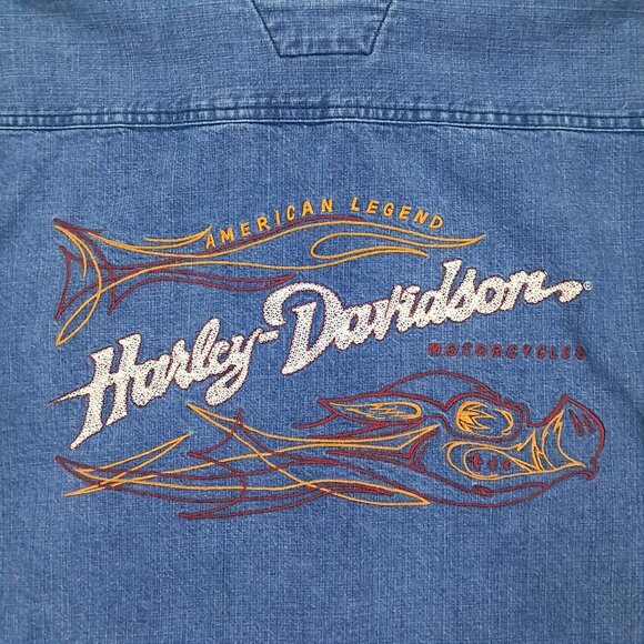 Vintage Harley Davidson Denim Shirt Men XXL 2XL Blue 100% Cotton Embroidered - Picture 5 of 14